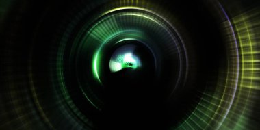 Parlayan neon ışıkları. Parlak sunum tasarım şablonu. Fotoğraf makinesi konsepti. Soyut arkaplan. Dönen ışık ışınları. Hareketli kavramsal duvar kağıdı. Grafik dijital illüstrasyon. 