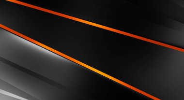 Metin için kopyalama alanı olan soyut siyah paneller. Üç boyutlu illüstrasyon. Renkli ışık özellikli koyu renk tasarım şablonu. Zarif geometrik parlak çizgili arka plan. Minimalist geometrik kapak grafiği.