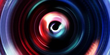 Fotoğraf makinesi konsepti. Soyut arkaplan. Dönen ışık ışınları. Hareketli kavramsal duvar kağıdı. Grafik dijital illüstrasyon. Parlayan neon ışıkları. Parlak sunum tasarım şablonu.