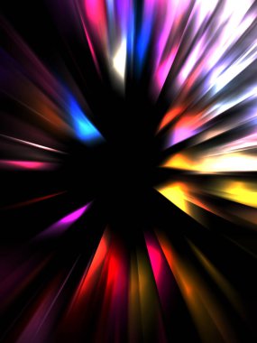 Siyah arkaplanda izole edilmiş dinamik ışık ışınları. Parlayan renkli ışık parçacıklarının grafiksel 2d çizimi.