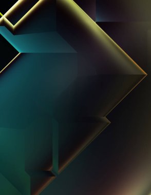 Geometrik dinamik şekiller. Gölgeli teknoloji dijital şablonu ve gradyan arka planda ışıklar. Modern basit geometrik renk gradyanı soyut arkaplan. 3B illüstrasyon. 