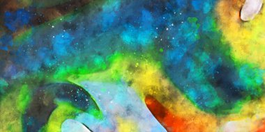 Kova desenli illüstrasyon. Çağdaş ve modern doku. Soyut renk boyama arka planı. Yaratıcı ve sanatsal duvar kağıdı. Fırçalanmış şekilleri ve lekeleri olan sanatsal duvar..