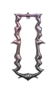 Üç boyutlu metalik illüstrasyon. Beyaz arka planda izole edilmiş fantezi çerçevesi. Davetiyeler, posterler, menü, hatıra defteri ve sunum için mükemmel. Metnin için şablon.