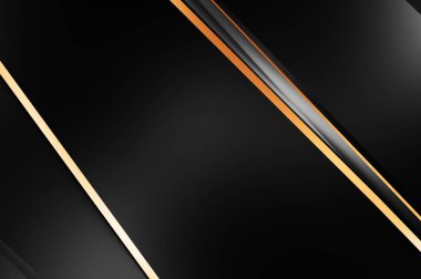 Metin için kopyalama alanı olan soyut siyah paneller. Üç boyutlu illüstrasyon. Renkli ışık özellikli koyu renk tasarım şablonu. Zarif geometrik parlak çizgili arka plan. Minimalist geometrik kapak grafiği.