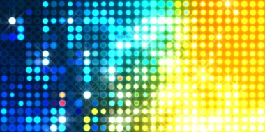 Parlak desenli duvar kağıdı. Sahne ışıkları olan renkli ışıkların ihtişamlı arkaplanı. Parlayan ışıklar siyah arka planda parti izleri. Sahne veya stadyum ışıklarının dijital illüstrasyonu. 