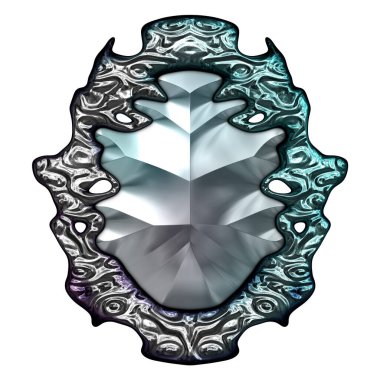 Beyaz arka planda izole bir mücevher. Mücevherli bir fantezi mücevherin 3 boyutlu görüntüsü. Masal elementi. Lüks grafik duvar kağıdı.