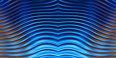 Renkli dalgalı yansıtıcı duvar kağıdının üç boyutlu çizimi. Duvar kağıdı, afiş, arkaplan, kart, kitap kapağı veya web sitesi için grafiksel illüstrasyon. Soyut parlak arkaplan.