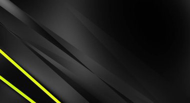 Metin için kopyalama alanı olan soyut siyah paneller. Üç boyutlu illüstrasyon. Renkli ışık özellikli koyu renk tasarım şablonu. Zarif geometrik parlak çizgili arka plan. Minimalist geometrik kapak grafiği.