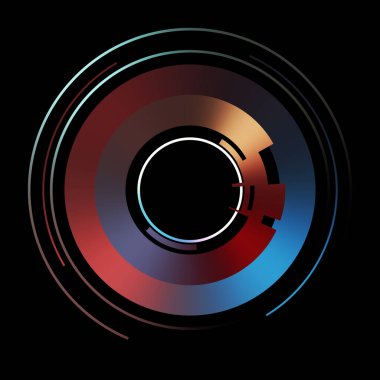 Gelecekçi hud arayüzü elementi. Soyut geometrik arkaplan. Dijital teknolojinin grafiksel çizimi siyah arkaplanda izole edildi..