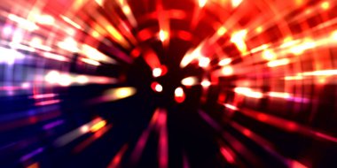 Parlayan ışıkları hareket ettirmenin havalı arka planı. Tasarımınız için canlı renkli bir portal şablonu. Işık ışınları ve hareket halindeki ışıldayan parçacıklar bir solucan deliği şekli oluşturuyor..