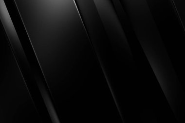 Geometrik katmanlı 3 boyutlu siyah arkaplan. Soyut koyu fütüristik duvar kağıdı. Zarif, parlak çizgili arka plan. Poster, broşür, sunum ve web sitesi için geometrik şablon tasarımı.