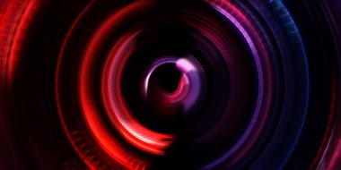 Fotoğraf makinesi konsepti. Soyut arkaplan. Dönen ışık ışınları. Hareketli kavramsal duvar kağıdı. Grafik dijital illüstrasyon. Parlayan neon ışıkları. Parlak sunum tasarım şablonu.