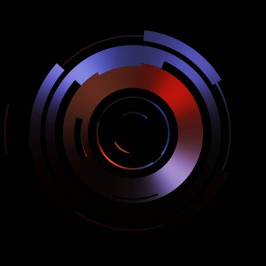 Gelecekçi hud arayüzü elementi. Soyut geometrik arkaplan. Dijital teknolojinin grafiksel çizimi siyah arkaplanda izole edildi..