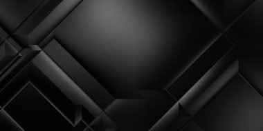 Siyah üç boyutlu geometrik arkaplan. Moda lüks minimalist tasarım. Geometrik şablon. Karanlık elementleri olan birinci sınıf soyut duvar kâğıdı. Poster, broşür, sunum, web sitesi için özel tasarım.