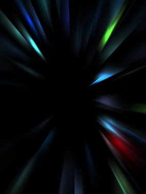 Siyah arkaplanda izole edilmiş dinamik ışık ışınları. Parlayan renkli ışık parçacıklarının grafiksel 2d çizimi.