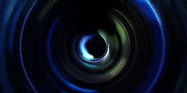 Fotoğraf makinesi konsepti. Soyut arkaplan. Dönen ışık ışınları. Hareketli kavramsal duvar kağıdı. Grafik dijital illüstrasyon. Parlayan neon ışıkları. Parlak sunum tasarım şablonu.