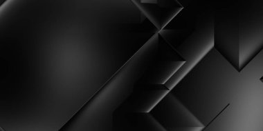Siyah üç boyutlu geometrik arkaplan. Moda lüks minimalist tasarım. Geometrik şablon. Karanlık elementleri olan birinci sınıf soyut duvar kâğıdı. Poster, broşür, sunum, web sitesi için özel tasarım.