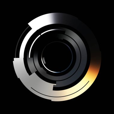 Gelecekçi hud arayüzü elementi. Soyut geometrik arkaplan. Dijital teknolojinin grafiksel çizimi siyah arkaplanda izole edildi..