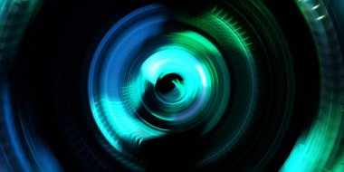 Fotoğraf makinesi konsepti. Soyut arkaplan. Dönen ışık ışınları. Hareketli kavramsal duvar kağıdı. Grafik dijital illüstrasyon. Parlayan neon ışıkları. Parlak sunum tasarım şablonu.