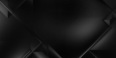 Siyah üç boyutlu geometrik arkaplan. Moda lüks minimalist tasarım. Geometrik şablon. Karanlık elementleri olan birinci sınıf soyut duvar kâğıdı. Poster, broşür, sunum, web sitesi için özel tasarım.