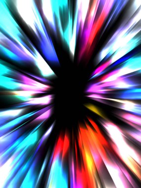 Siyah arkaplanda izole edilmiş dinamik ışık ışınları. Parlayan renkli ışık parçacıklarının grafiksel 2d çizimi.