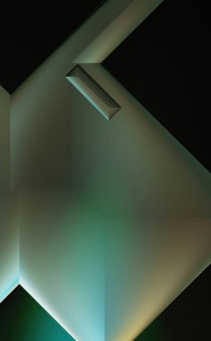 Geometrik dinamik şekiller. Gölgeli teknoloji dijital şablonu ve gradyan arka planda ışıklar. Modern basit geometrik renk gradyanı soyut arkaplan. 3B illüstrasyon. 