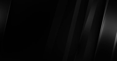 Geometrik katmanlı 3 boyutlu siyah arkaplan. Soyut koyu fütüristik duvar kağıdı. Zarif, parlak çizgili arka plan. Poster, broşür, sunum ve web sitesi için geometrik şablon tasarımı.