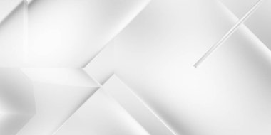 Beyaz 3d geometrik arka plan. Karanlık elementleri olan birinci sınıf soyut duvar kâğıdı. Poster, broşür, sunum ve web sitesi için özel tasarım. Moda lüks minimalist tasarım. Geometrik şablon. 