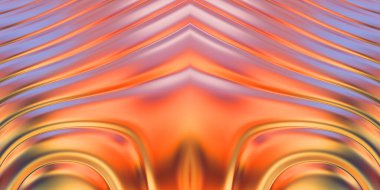 Renkli dalgalı yansıtıcı duvar kağıdının üç boyutlu çizimi. Duvar kağıdı, afiş, arkaplan, kart, kitap kapağı veya web sitesi için grafiksel illüstrasyon. Soyut parlak arkaplan.