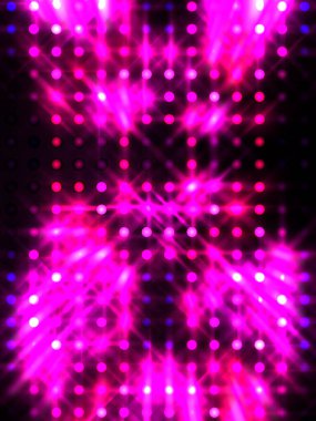Parlayan ışıklar siyah arka planda parti izleri. Sahne veya stadyum ışıklarının dijital illüstrasyonu. Parlak desenli duvar kağıdı. Sahne ışıkları ile renkli ışıkların ihtişamlı arkaplanı.