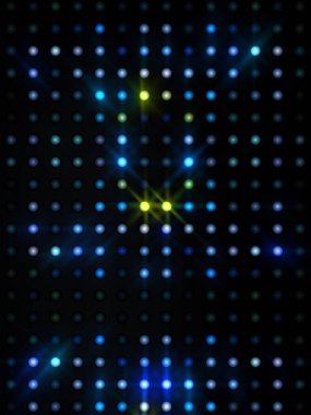 Parlayan ışıklar siyah arka planda parti izleri. Sahne veya stadyum ışıklarının dijital illüstrasyonu. Parlak desenli duvar kağıdı. Sahne ışıkları ile renkli ışıkların ihtişamlı arkaplanı.