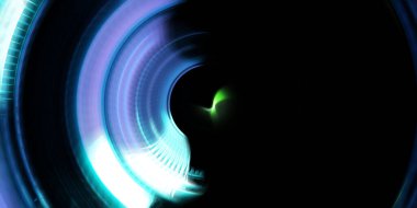 Fotoğraf makinesi konsepti. Soyut arkaplan. Dönen ışık ışınları. Hareketli kavramsal duvar kağıdı. Grafik dijital illüstrasyon. Parlayan neon ışıkları. Parlak sunum tasarım şablonu.