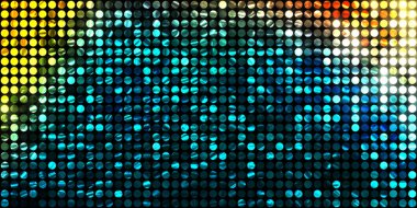 Parlayan ışıklar siyah arka planda parti izleri. Sahne veya stadyum ışıklarının dijital illüstrasyonu. Parlak desenli duvar kağıdı. Sahne ışıkları ile renkli ışıkların ihtişamlı arkaplanı.