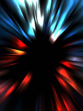 Siyah arkaplanda izole edilmiş dinamik ışık ışınları. Parlayan renkli ışık parçacıklarının grafiksel 2d çizimi.