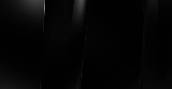 3d style black background with geometric layers. Abstract  dark futuristic wallpaper. Elegant glossy stripes backdrop. Geometrical template design for poster, brochure, presentation, website.
