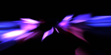 Güzel canlı renklerle enerji patlaması. Siyah arkaplanda izole edilmiş dinamik ışık ışınları. Parlayan renkli ışık parçacıklarının grafiksel 2D çizimi. Parlak tasarım şablonu.