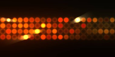 Parlak desenli duvar kağıdı. Sahne ışıkları olan renkli ışıkların ihtişamlı arkaplanı. Parlayan ışıklar siyah arka planda parti izleri. Sahne veya stadyum ışıklarının dijital illüstrasyonu. 