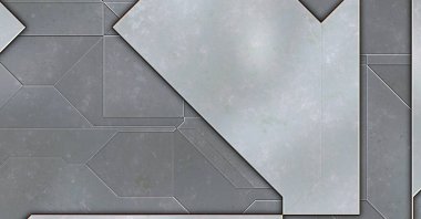 Katmanlı paneller. Fütürist soyut duvar kağıdı. Geometrik teknolojik yansıtıcı arka plan 3D metalik doku. Uzay gemisi desen yüzeyi.