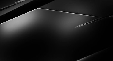 Geometrik katmanlı 3 boyutlu siyah arkaplan. Soyut koyu fütüristik duvar kağıdı. Zarif, parlak çizgili arka plan. Poster, broşür, sunum ve web sitesi için geometrik şablon tasarımı.