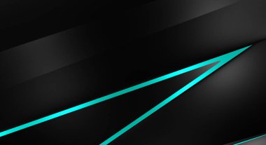 Metin için kopyalama alanı olan soyut siyah paneller. Üç boyutlu illüstrasyon. Renkli ışık özellikli koyu renk tasarım şablonu. Zarif geometrik parlak çizgili arka plan. Minimalist geometrik kapak grafiği.