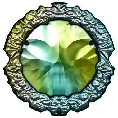 Beyaz arka planda izole bir mücevher. Mücevherli bir fantezi mücevherin 3 boyutlu görüntüsü. Masal elementi. Lüks grafik duvar kağıdı.