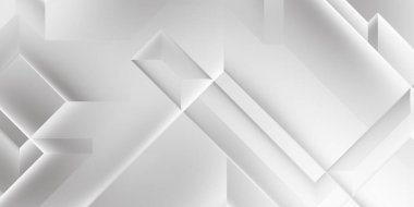 Beyaz 3d geometrik arka plan. Karanlık elementleri olan birinci sınıf soyut duvar kâğıdı. Poster, broşür, sunum ve web sitesi için özel tasarım. Moda lüks minimalist tasarım. Geometrik şablon. 