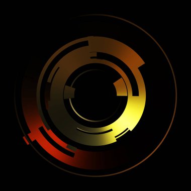 Gelecekçi hud arayüzü elementi. Soyut geometrik arkaplan. Dijital teknolojinin grafiksel çizimi siyah arkaplanda izole edildi..