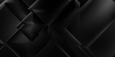 Siyah üç boyutlu geometrik arkaplan. Moda lüks minimalist tasarım. Geometrik şablon. Karanlık elementleri olan birinci sınıf soyut duvar kâğıdı. Poster, broşür, sunum, web sitesi için özel tasarım.
