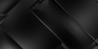 Siyah üç boyutlu geometrik arkaplan. Moda lüks minimalist tasarım. Geometrik şablon. Karanlık elementleri olan birinci sınıf soyut duvar kâğıdı. Poster, broşür, sunum, web sitesi için özel tasarım.