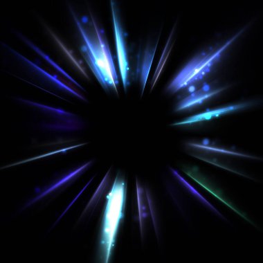 Işık huzmeleri ve parlayan parçacıkların kesiştiği güzel bir zemin. Canlı renkli ışıkların duvar kâğıdı. Parlak ışık görüntüsü.