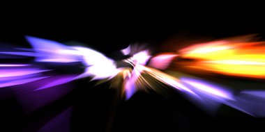 Güzel canlı renklerle enerji patlaması. Siyah arkaplanda izole edilmiş dinamik ışık ışınları. Parlayan renkli ışık parçacıklarının grafiksel 2D çizimi. Parlak tasarım şablonu.