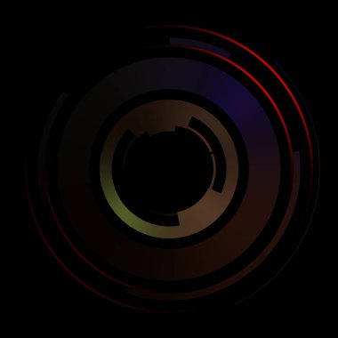 Gelecekçi hud arayüzü elementi. Soyut geometrik arkaplan. Dijital teknolojinin grafiksel çizimi siyah arkaplanda izole edildi..