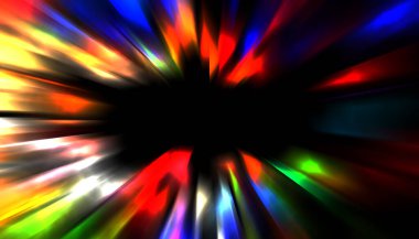 Siyah arkaplanda izole edilmiş dinamik ışık ışınları. Parlayan renkli ışık parçacıklarının grafiksel 2d çizimi.