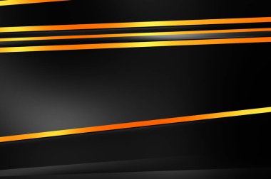 Metin için kopyalama alanı olan soyut siyah paneller. Üç boyutlu illüstrasyon. Renkli ışık özellikli koyu renk tasarım şablonu. Zarif geometrik parlak çizgili arka plan. Minimalist geometrik kapak grafiği.